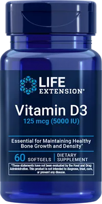 沿寿LIFE - 维生素D3 125微克 5000 IU 60粒软胶囊